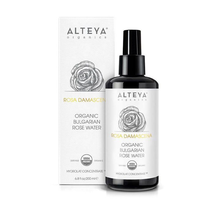 Alteya Rosa Damascena Organic Bulgarian Rose Water 200ml (Violet Glass Spray Bottle)