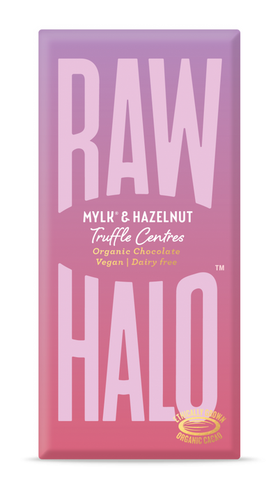 Raw Halo Mylk & Hazelnut Truffle Centres Organic Chocolate Vegan 90g