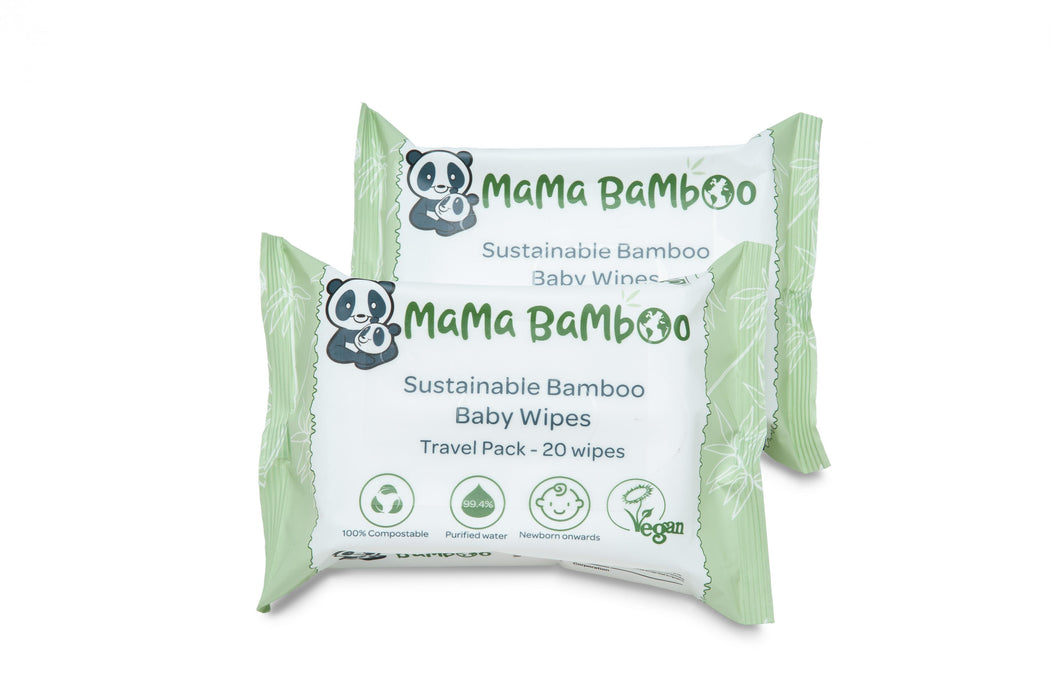 Mama Bamboo Sustainable Bamboo Baby Wipes TRAVEL PACK 20 Wipes