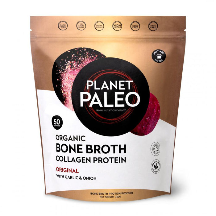 Planet Paleo Organic Bone Broth Collagen Protein Original with Garlic & Onion 450g