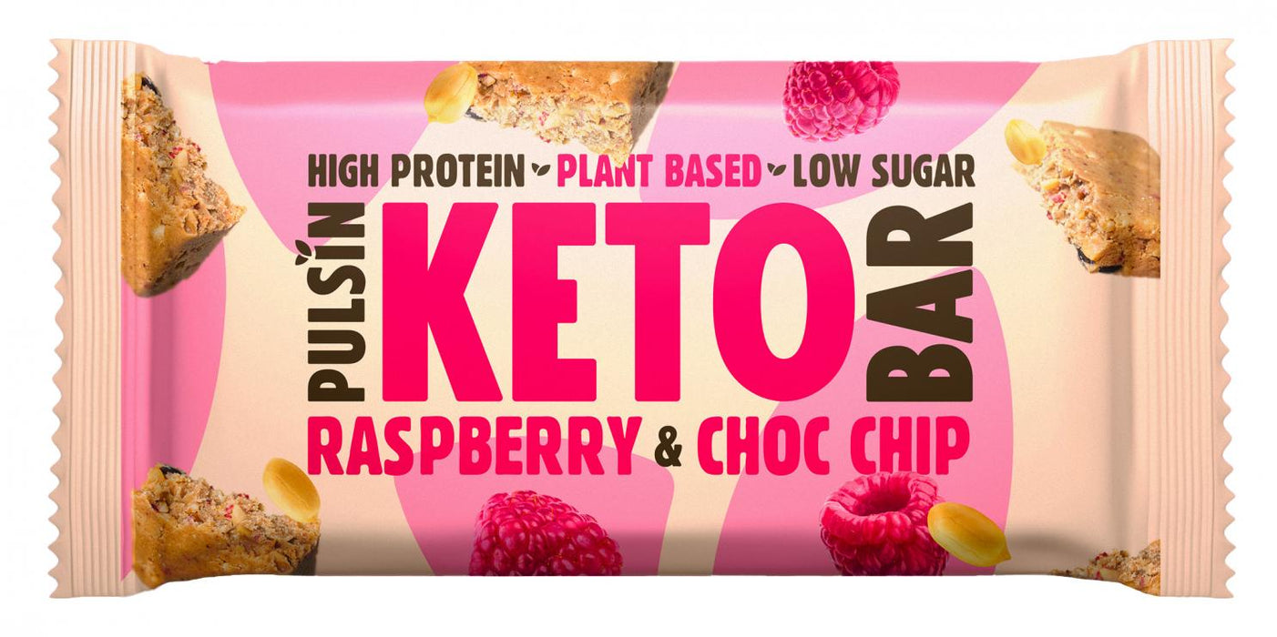 Pulsin Plant Based Keto Bar Raspberry & Choc Chip 18 x 50g CASE