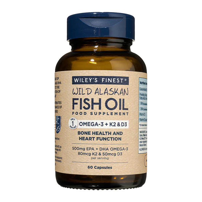 Wiley's Finest Wild Alaskan Fish Oil Omega-3 + K2 + D3 500mg 60's