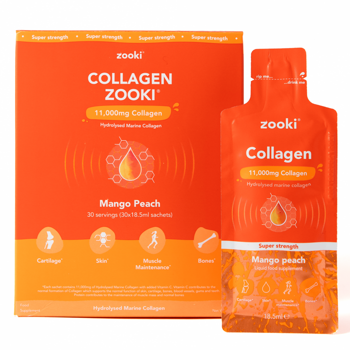 Zooki Collagen Zooki 11,000mg Super Strength Mango Peach 30x18.5ml Sachets CASE - Dennis the Chemist